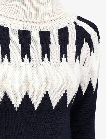 Pull long à col roulé et motifs géométriques - Beige - 3