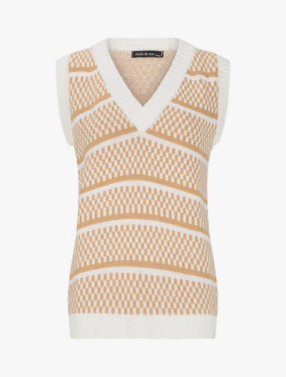 Pull sans manches à motifs damier - Camel/blanc - 4