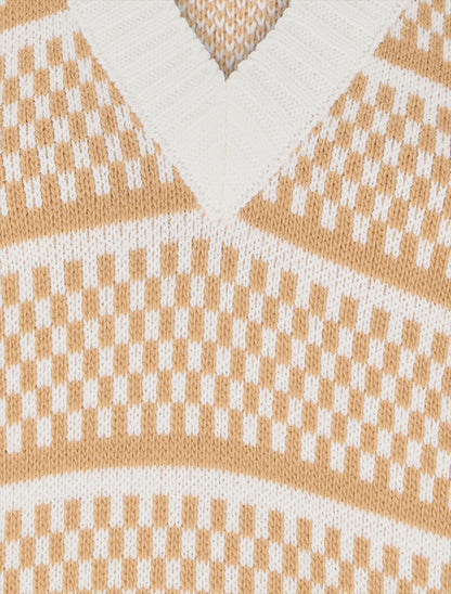 Pull sans manches à motifs damier - Camel/blanc - 3