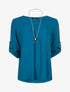 Blouse fluide avec sautoir - Bleu pétrole - 1