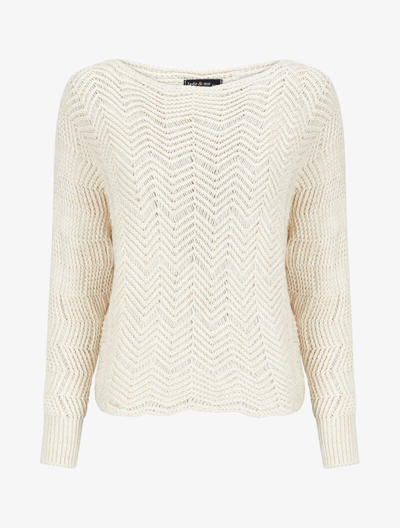 Pull à manches dolman en maille effet dentelé - Beige - 1