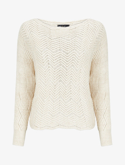 Pull à manches dolman en maille effet dentelé - Beige - 1