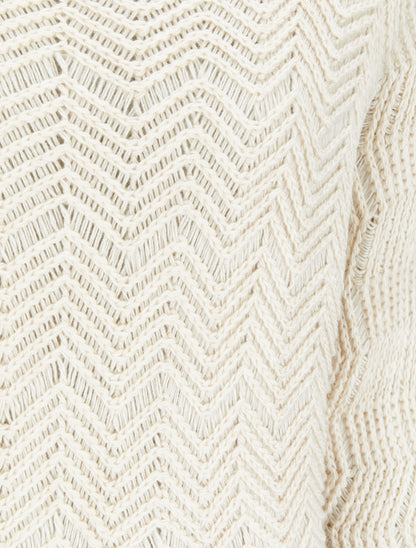 Pull à manches dolman en maille effet dentelé - Beige - 3