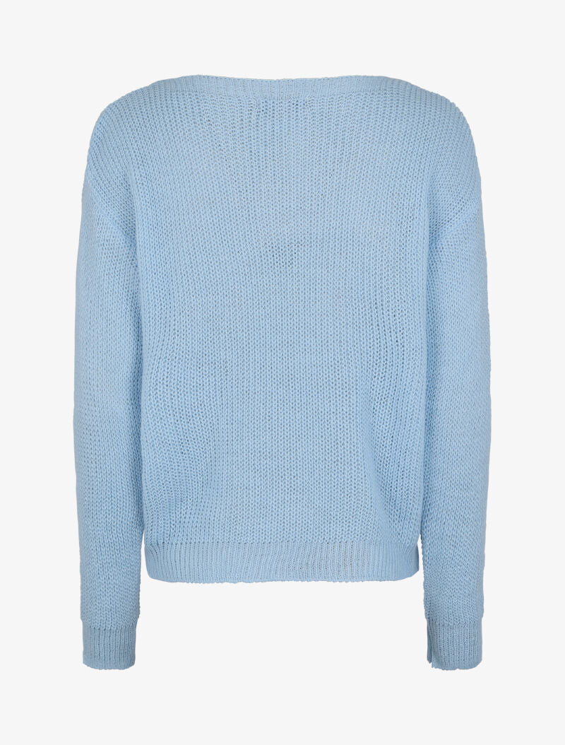 Pull en maille à empiècement dentelle - Bleu ciel - 2