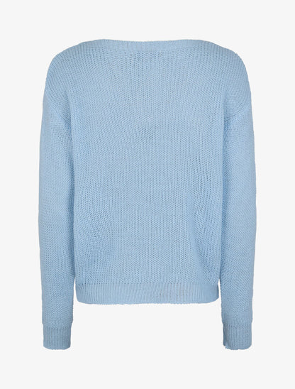 Pull en maille à empiècement dentelle - Bleu ciel - 2