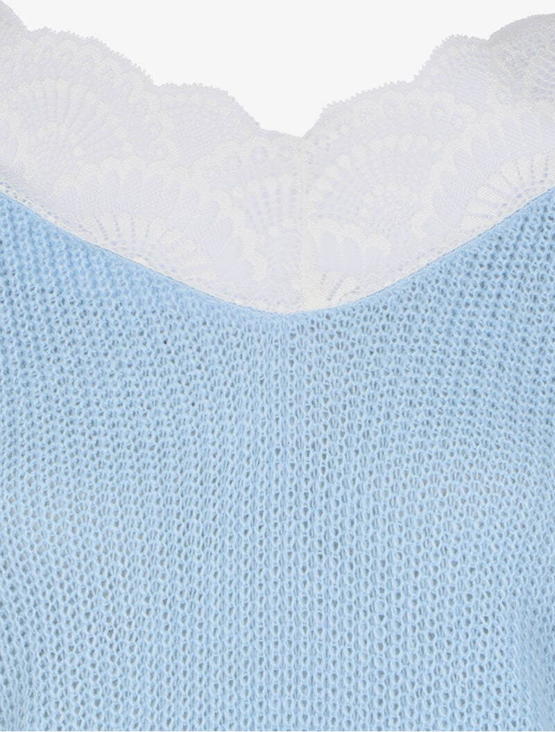 Pull en maille à empiècement dentelle - Bleu ciel - 3