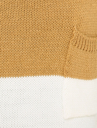 Pull coupe droite bicolore - Camel/noir - 3