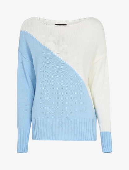 Pull en maille tricot bicolore - Bleu ciel/blanc - 4