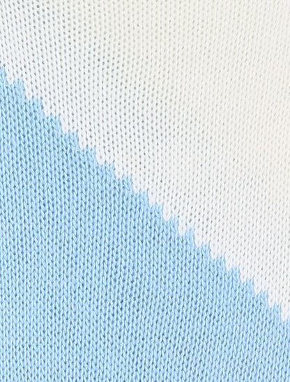 Pull en maille tricot bicolore - Bleu ciel/blanc - 3