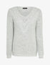 Pull uni à col V ajouré - Gris clair - 1