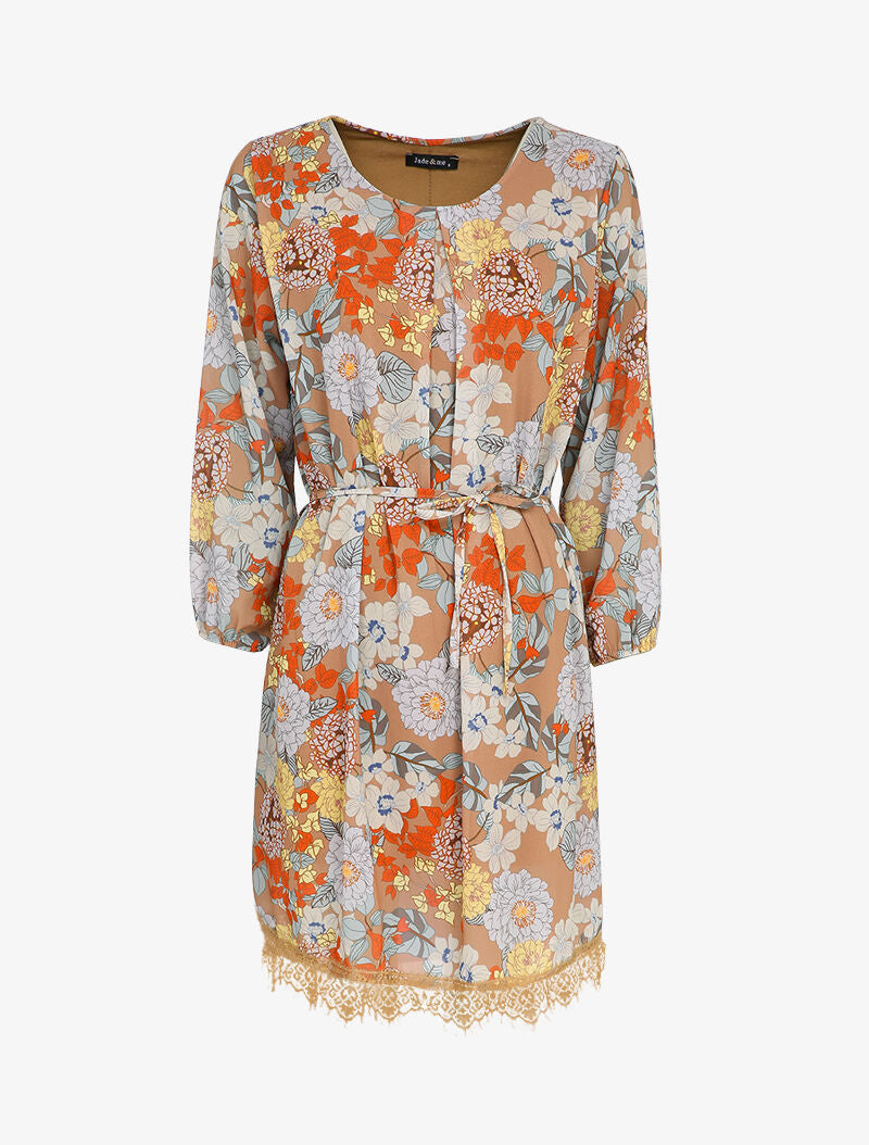 Robe patineuse à imprimé fleurs sauvages - Camel - 1