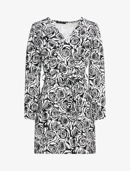 Robe droite imprimé roses en velours dévoré - Noir - 4