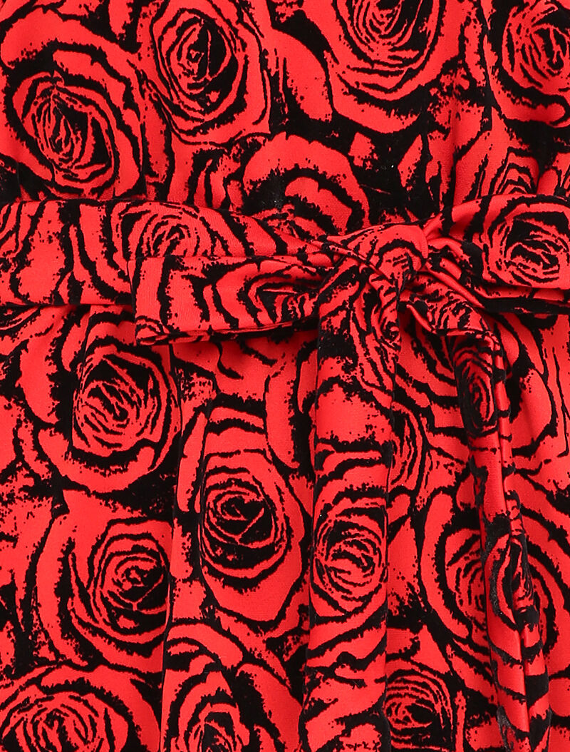 Robe droite imprimé roses en velours dévoré - Rouge - 3