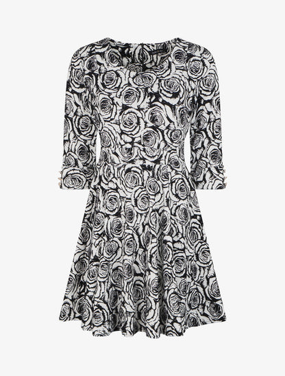 Robe patineuse à imprimé roses en velours dévoré - Blanc - 1