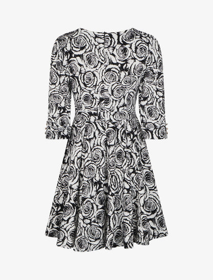 Robe patineuse à imprimé roses en velours dévoré - Blanc - 2