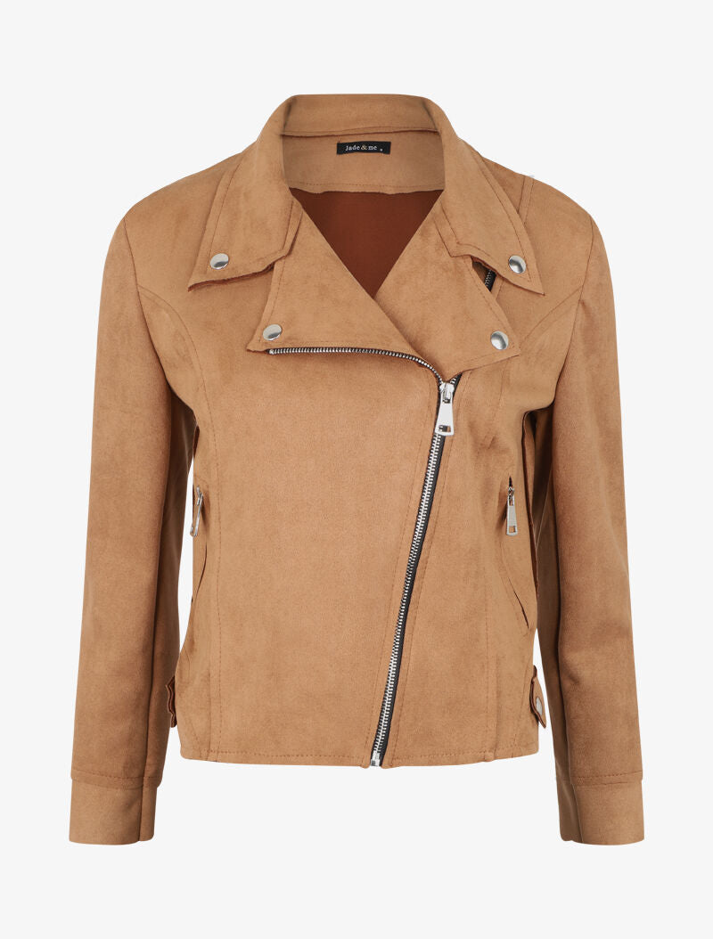 Perfecto suédé à zips stylisés - Camel - 4