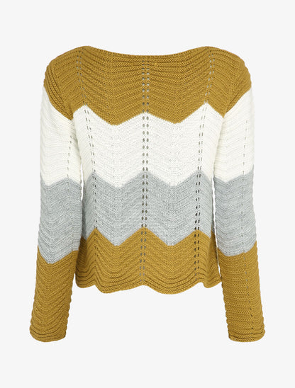 Pull court à rayures en maille style vagues - Moutarde - 2