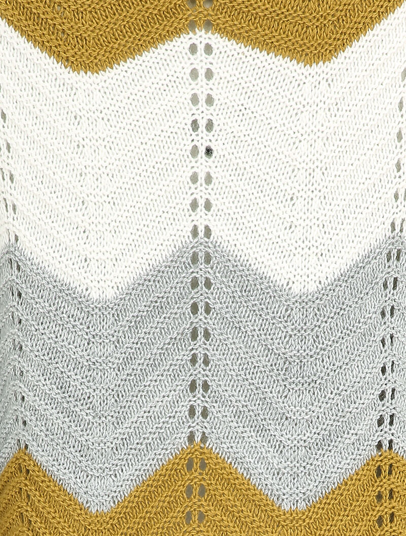 Pull court à rayures en maille style vagues - Moutarde - 3