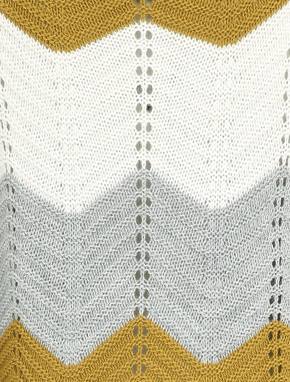 Pull court à rayures en maille style vagues - Moutarde - 3