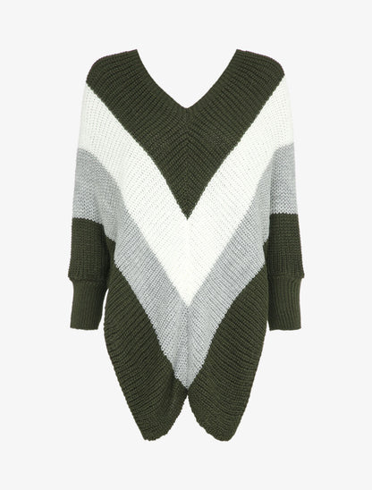 Pull style poncho à bords asymétriques - Kaki - 4