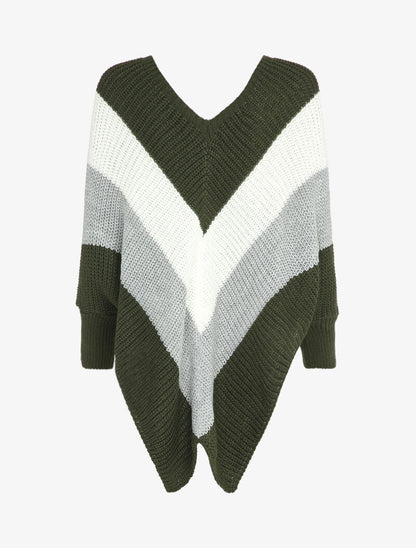 Pull style poncho à bords asymétriques - Kaki - 2