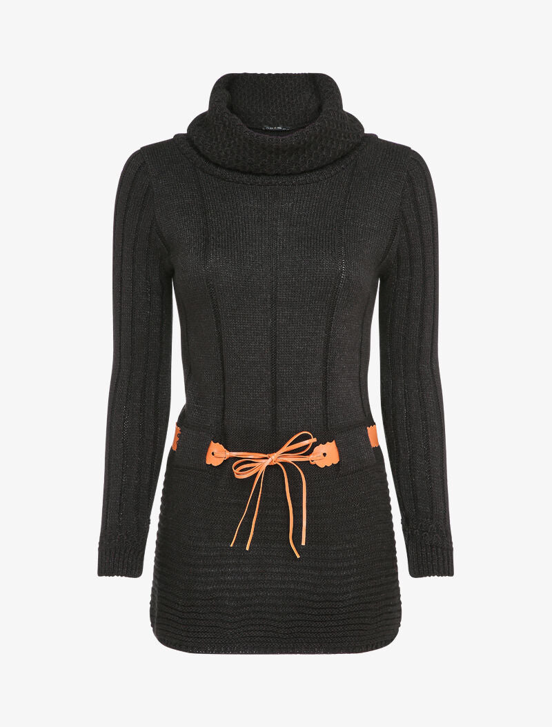 Pull à col roulé long en maille - Noir - 4