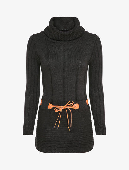 Pull à col roulé long en maille - Noir - 4