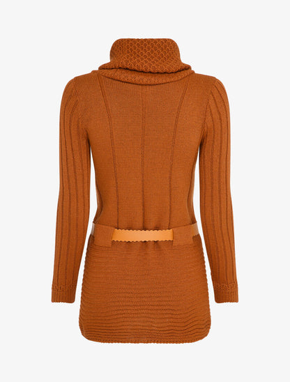 Pull à col roulé long en maille - Marron - 2