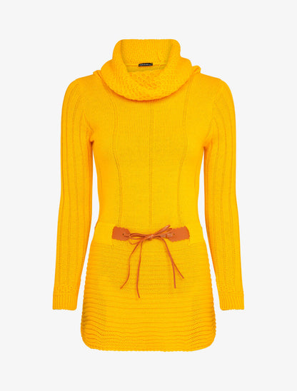 Pull à col roulé long en maille - Jaune - 4