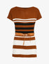 Pull long à rayures et ceinture contrastante - Camel - 4