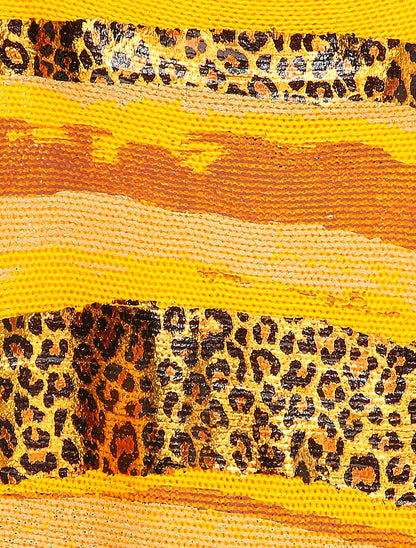 Pull à col bateau et motifs léopard lamés - Jaune - 3