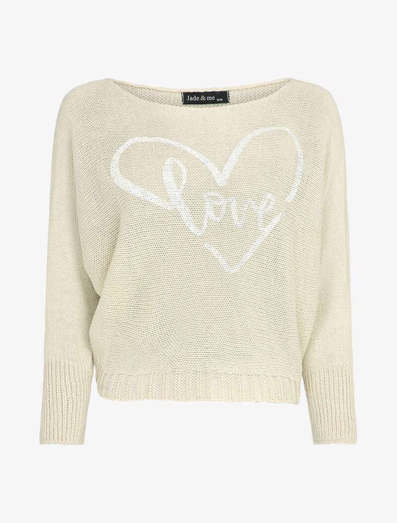 Pull chauve-souris à imprimé LOVE - Beige - 4
