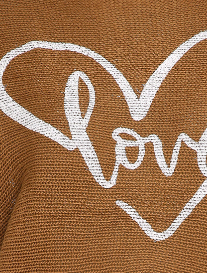 Pull chauve-souris à imprimé LOVE - Camel - 3