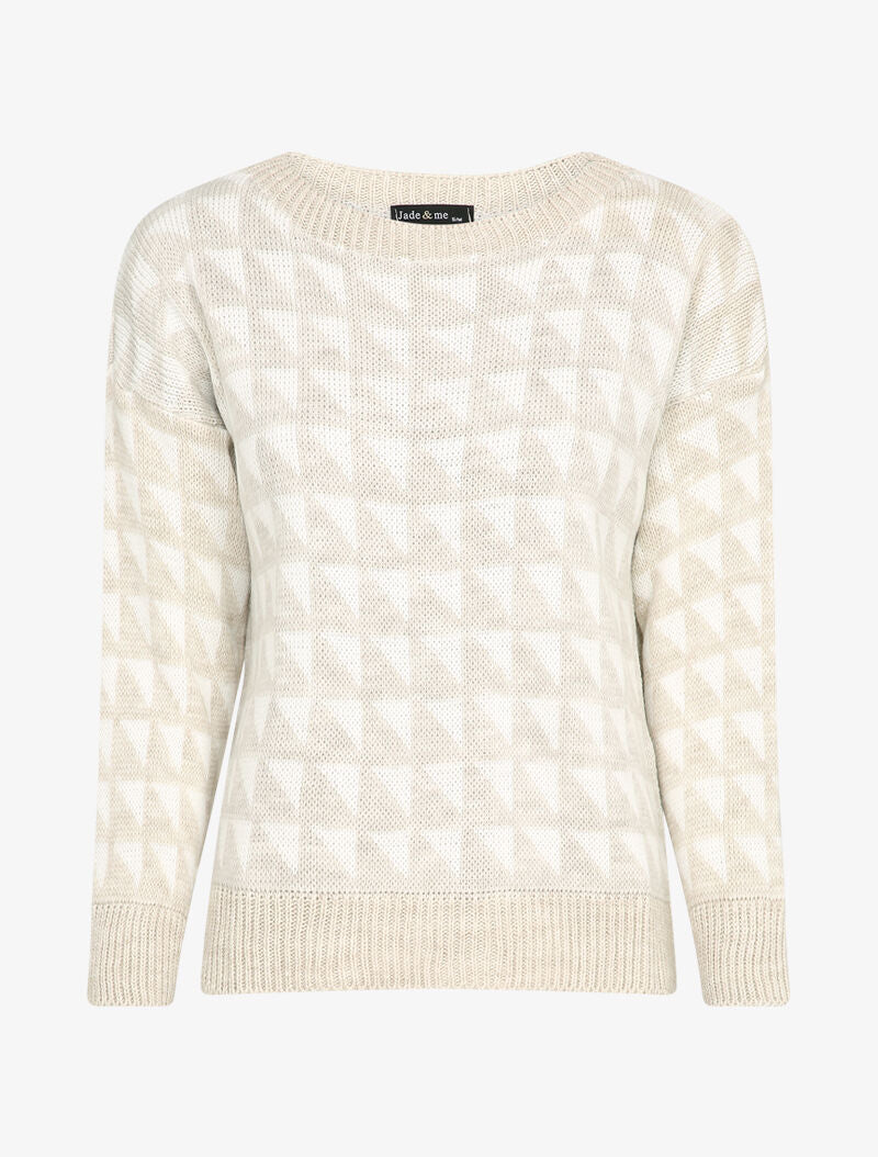 Pull à motifs triangles - Beige/blanc - 4