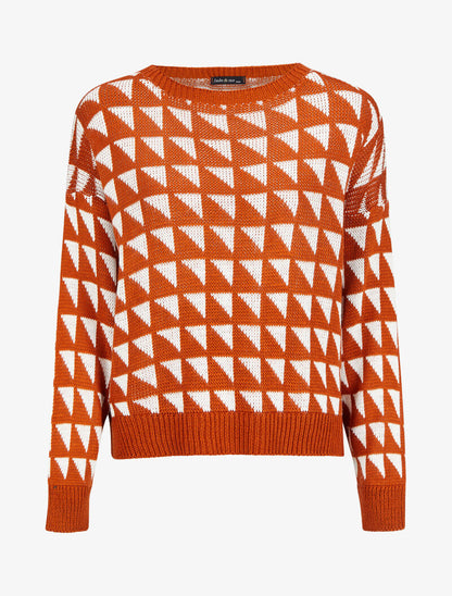 Pull à motifs triangles - Orange/blanc - 1