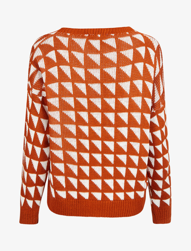 Pull à motifs triangles - Orange/blanc - 2