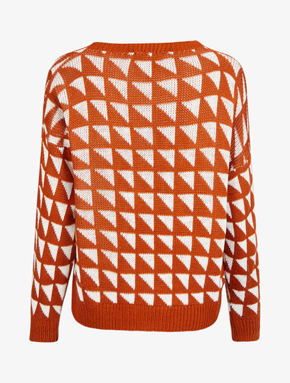 Pull à motifs triangles - Orange/blanc - 2