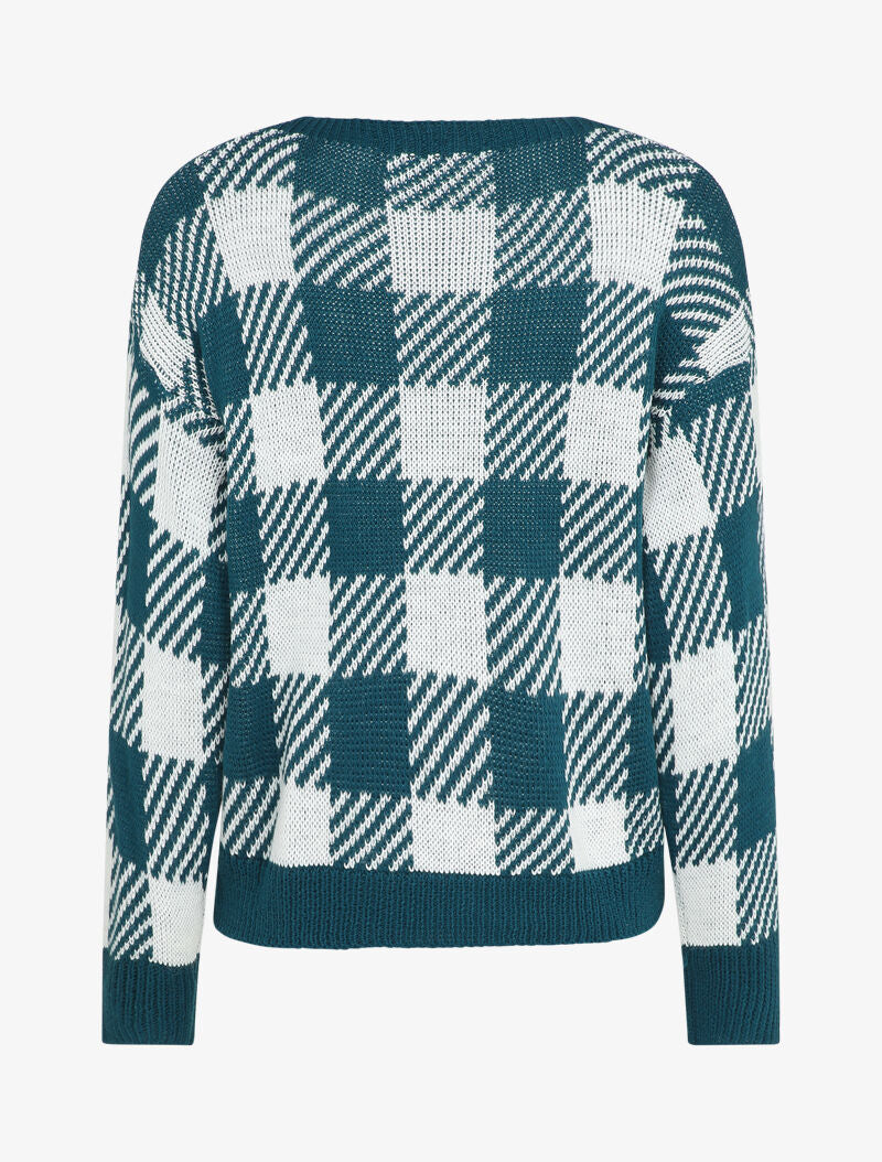 Pull à imprimé damier stylisé - Bleu canard - 2
