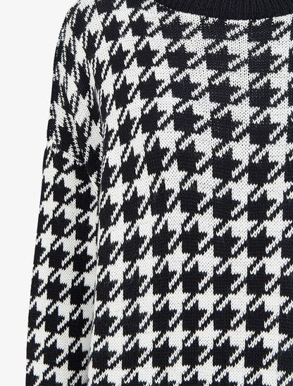 Pull à col rond et imprimé pied de poule - Noir - 3