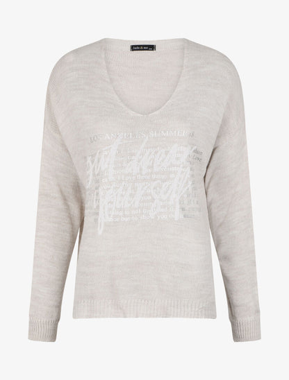 Pull long oversize imprimé "out dream yourself" - Beige - 1