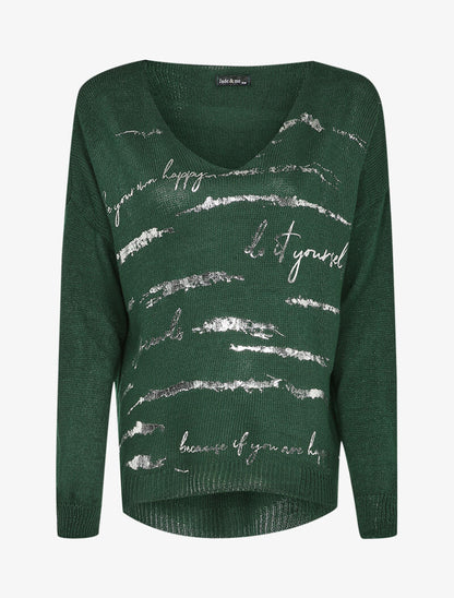 Pull long oversize à inscriptions - Vert foncé - 4