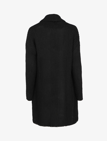 Gilet mi-long en grosse maille à col châle - Noir - 2