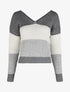 Pull rayé à col et dos en V - Gris - 1