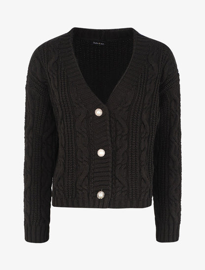 Gilet en maille à boutons stylisés - Noir - 1