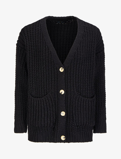 Gilet en maille tricot uni - Noir - 1
