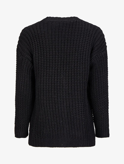 Gilet en maille tricot uni - Noir - 2