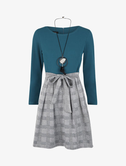Robe patineuse imprimé prince de galles - Bleu - 1