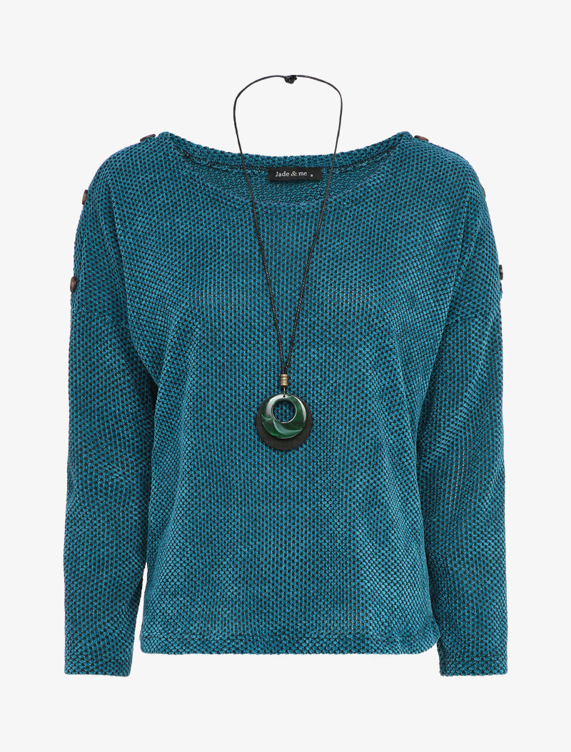 Pull oversize en maille à col bateau et boutons décoratifs - Bleu - 1