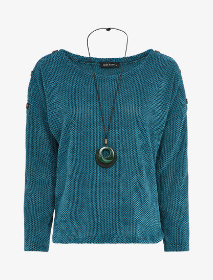 Pull oversize en maille à col bateau et boutons décoratifs - Bleu - 1
