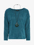 Pull oversize en maille à col bateau et boutons décoratifs - Bleu - 1